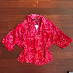 Zara Red Floral Button Down Shirt